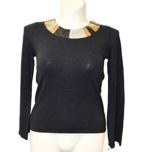 MERCER Black knit sequin embellished neckline long sleeve sweater